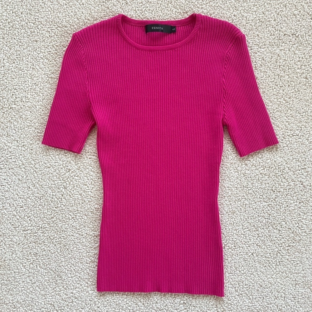 Zesica Pink Femenine romantic Ribbed Knit Tank Top
